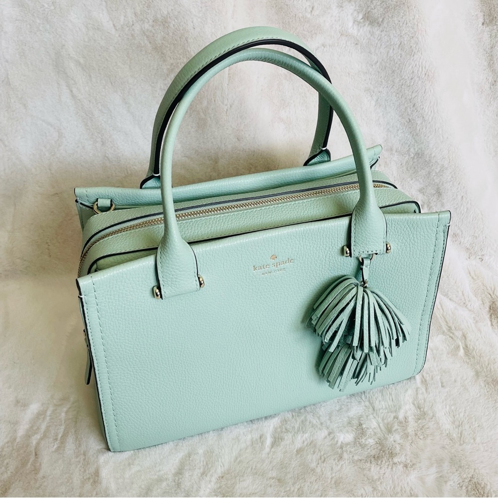 Kate Spade Mint Green Crossbody Satchel with Tassel Charm